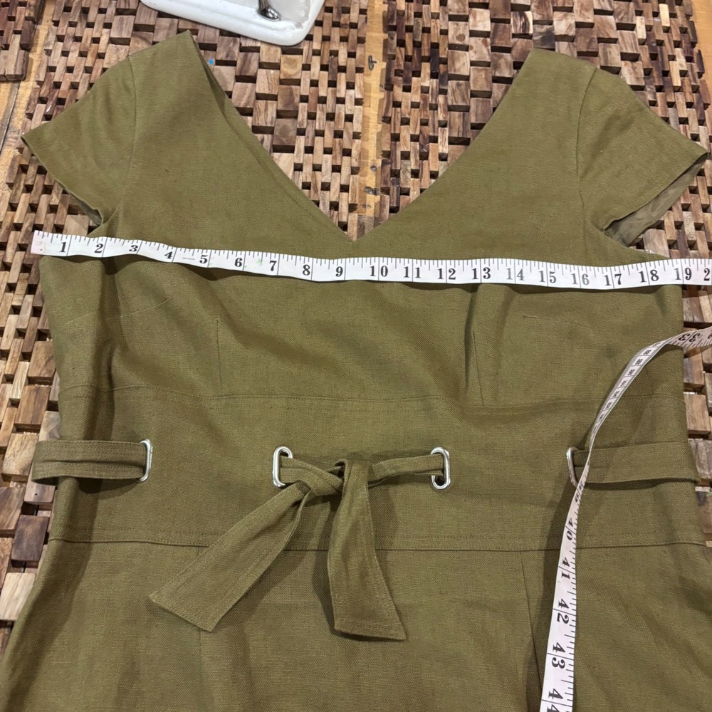 Talbots Vintage Linen Olive Green V-Neck Tie Waist Sheath Dress Size‎ 12 Womens - Picture 10 of 12